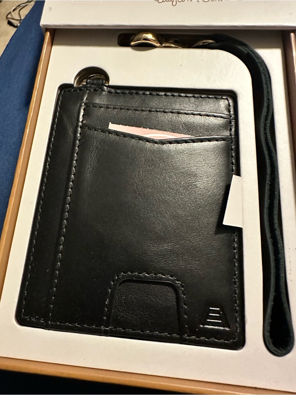 Black Leather Card Wallet with Wrist Strap